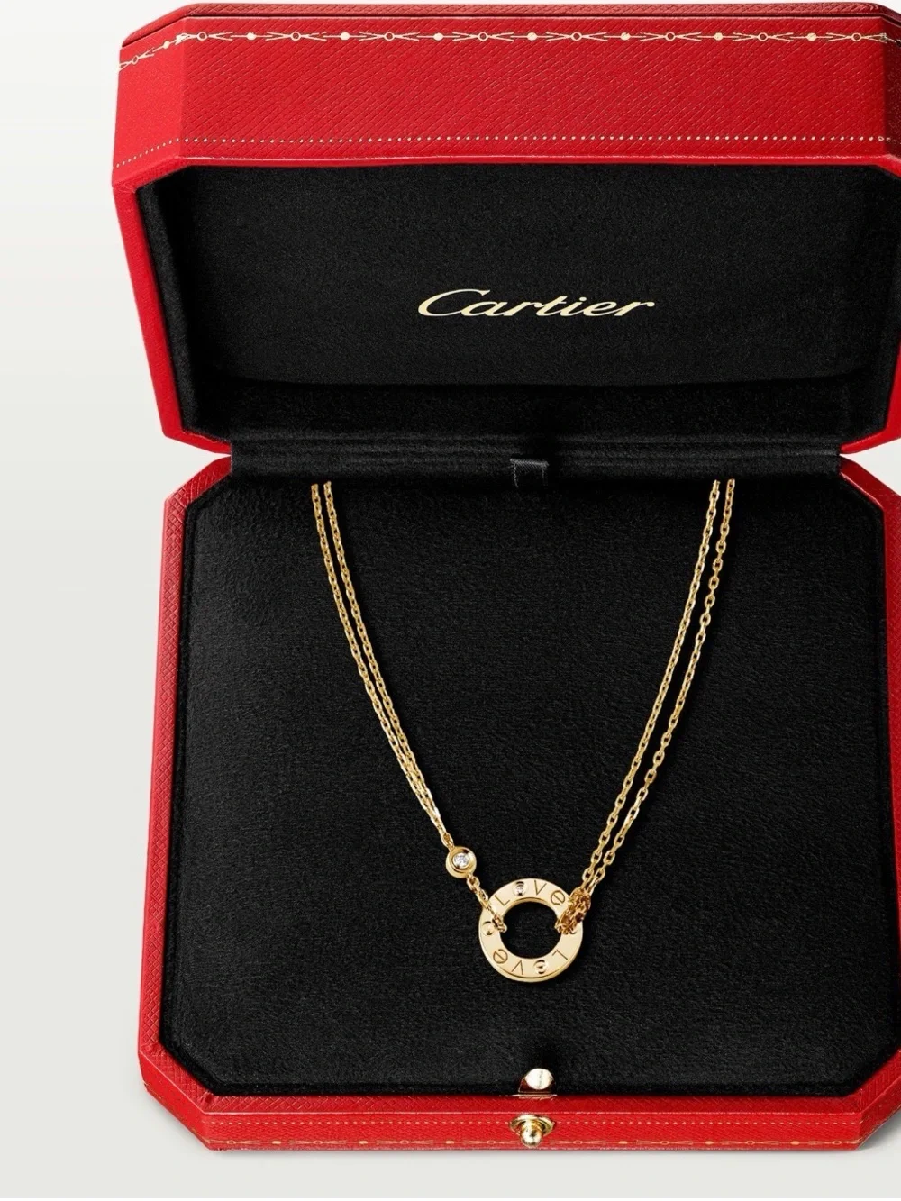 Cartier Gold 'LOVE' Circle Pendant Necklace with Diamond Accent